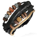 Zense - bracelet homme cuir ajustable perles bois acier symbole de karma zb0106 Zense - bracelet homme cuir ajustable perles bois acier symbole de karma zb0106
