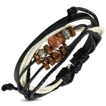 Zense - bracelet homme cuir noir multi - couleurs bois acier ajustable zb0078 Zense - bracelet homme cuir noir multi - couleurs bois acier ajustable zb0078