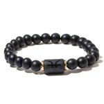 Zense - bracelet zodiaque noir poissons tirable homme avec perles onyx zb0392