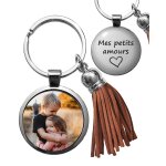 Porte - cl�s photo bijou pompon marron