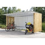 Abri v�los et motos en t�le avec boiserie modulable