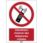 Autocollant lavable toughwash� iso 7010 - interdiction d'activer des t�l�phones mobiles - p013