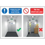 Autocollants et panneaux bonnes pratiques - laissez les voies d'�vacuation libres d'acc�s - ne les obstruez ...