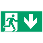 Autocollants et panneaux avec fl�chage iso 7010  homme qui court � droite, fl�che vers le bas  - e002 ...