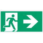Autocollants et panneaux avec fl�chage iso 7010  homme qui court � droite, fl�che vers la droite  - e002 ...