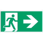 Autocollants et panneaux avec fl�chage iso 7010  homme qui court � droite, fl�che vers la droite  - e002 ...