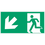Autocollants et panneaux avec fl�chage iso 7010  homme qui court � gauche, fl�che 45� vers le bas  - ...