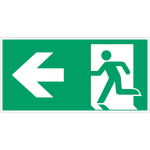 Autocollants et panneaux avec fl�chage iso 7010  homme qui court � gauche, fl�che vers la gauche  - e001 ...