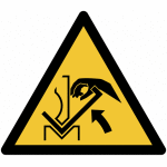 Autocollant toughwash avec pictogramme iso 7010  danger: ecrasement de la main entre une presse plieuse ...