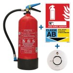 Kit extincteur  eau 6l avec dtecteur de fume et signalisation