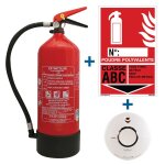 Kit extincteur  poudre 6kg avec dtecteur de fume et signalisation