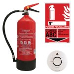 Kit extincteur � poudre 6kg avec d�tecteur de fum�e et signalisation