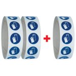 Lot de 3 rouleaux de pictogrammmes iso 7010 gants de protection obligatoires - m009 (2 + 1 gratuit)