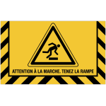 Marquage au sol iso 7010 - attention � la marche tenez la rampe - w007