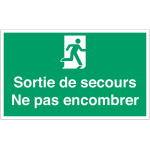 Marquage au sol iso 7010 avec texte et pictogramme - sortie de secours ne pas encombrer - e002