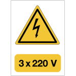 Panneau adh�sif de voltage a5  danger �lectricit� - 3x220 v