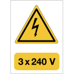 Panneau adh�sif de voltage a5  danger �lectricit� - 3x240 v