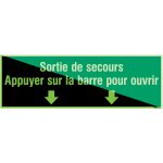 Panneau et autocollant d'�vacuation photoluminescents - sortie de secours appuyer sur la barre pour ouvrir ...
