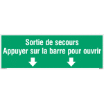 Panneau et autocollant d'�vacuation - sortie de secours appuyer sur la barre pour ouvrir