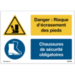 Autocollant lavable toughwash� danger : risque d'�crasement des pieds - chaussures de s�curit� obligatoires ...