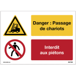 Autocollant lavable iso 7010 - danger : passage de chariots - interdit aux pi�tons - w014 / p004