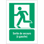 Panneaux iso 7010 a3 / a4 / a5 sortie de secours ( gauche) - e001