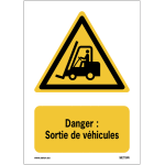 Autocollant lavable toughwash� iso 7010 a3 / a4 - danger : sortie de v�hicules - w014
