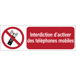 Panneaux iso 7010 horizontaux interdiction d'activer des tlphones mobiles - p013