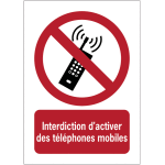 Panneau iso 7010 - interdiction d'activer des t�l�phones mobiles - p013