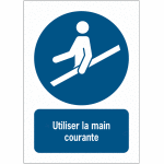 Panneaux iso 7010 d'obligation  message vertical - utiliser la main courante - m012