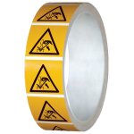 Pictogramme iso 7010 en rouleau danger ecrasement de la main entre une presse plieuse et le mat�riau ...