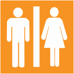 Plaques signal�tiques color�es adh�sives  toilettes homme et femme