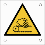 Plaques de signalisation pour machines  risque d'�crasement, cha�ne en mouvement