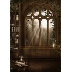 1, 5x2, 2m polyester toile de fond bibliothque magique intrieur bougie blanche pleine lune fentre ...