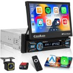 1 din wireless carplay android auto autoradio avec dashcam & camra de recul & mic, 7 pouces tactile ...