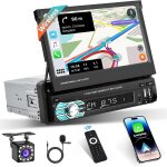 1 din wireless carplay android auto autoradio avec dashcam & camra de recul & mic, 7 pouces tactile ...