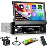 1 din wireless carplay android auto autoradio avec dashcam & camra de recul & mic, 7 pouces tactile ...
