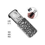 1 pi�ce (argent) loupe de poche avec lumi�re led, petite loupe sur pied 30x 60x 90x pour bijoux, pierres, ...