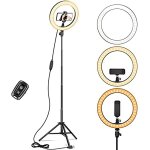 10'' led ring light avec extensible tr�pied haut, anneau lumineux r�glable avec 3 modes d'eclairage et ...