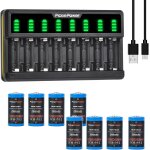 123a batterie 3v lithium, 750mah pile 123 et chargeur intelligent 8 fentes pour arlo camra (vmc3030 ...