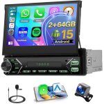2 + 64gb android 1 din autoradio wireless carplay retractable ecran tactile 7 pouces bluetooth poste ...