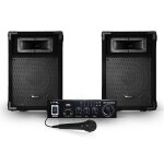 2 enceintes passives pa 8  / 20cm 2x180w 2 voies + amplificateur karaok hifi 100w usb / bt + mic