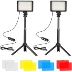 2 - pack led video lights, 5600k variable usb led video panel with mini tripod and colorful filters for ...