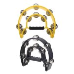 2 pices double demi - lune tambourin percussions tambour manche plastique rouge mtal jingle - jaune ...