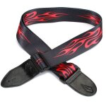 2 sangles de guitare confortables et rglables avec extrmits en cuir imprim flamme rouge