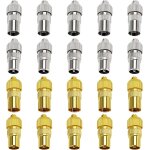 20 pices connecteur coaxiaux en mtal pour antenne tv, 10 mle et 10 femelle, adaptateur d'antenne coaxial ...