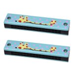2x harmonica de motif de girafe en bois harmonica a rangees doubles 32 trous pour enfants bleu