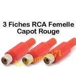 3 fiches audio rca femelle capot plastique couleur rouge pour cable de 4 mm maximum