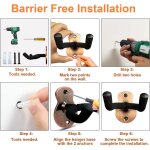 3 pack guitare mtal support mural support avec protection eponge, convient pour basse, guitare, banjo, ...