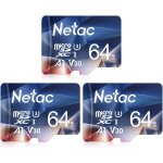 3 paquets 64go carte mmoire micro sdhc a1, u3, uhs - ic10, v30 vitesse jusqu' 100 / 30 mo / sec (r ...